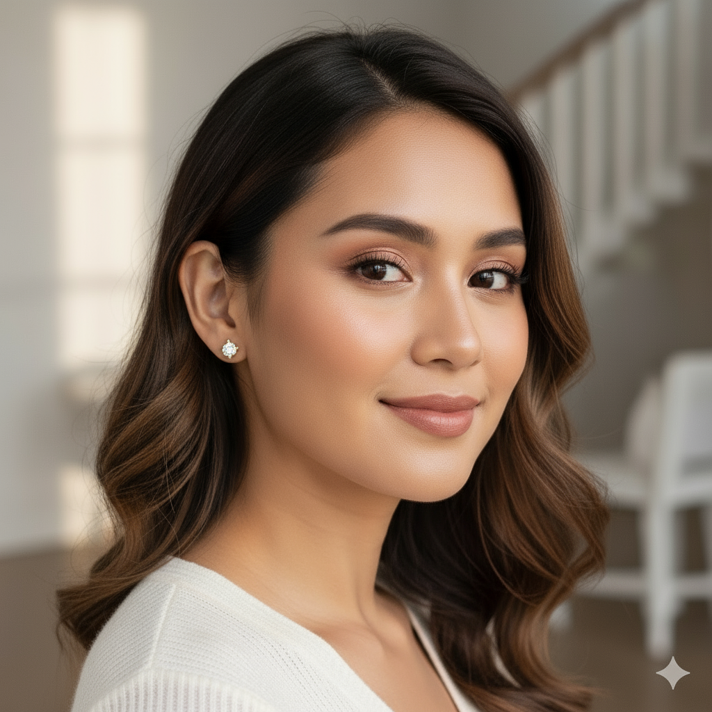 Filipina model wearing 4mm diamond studs