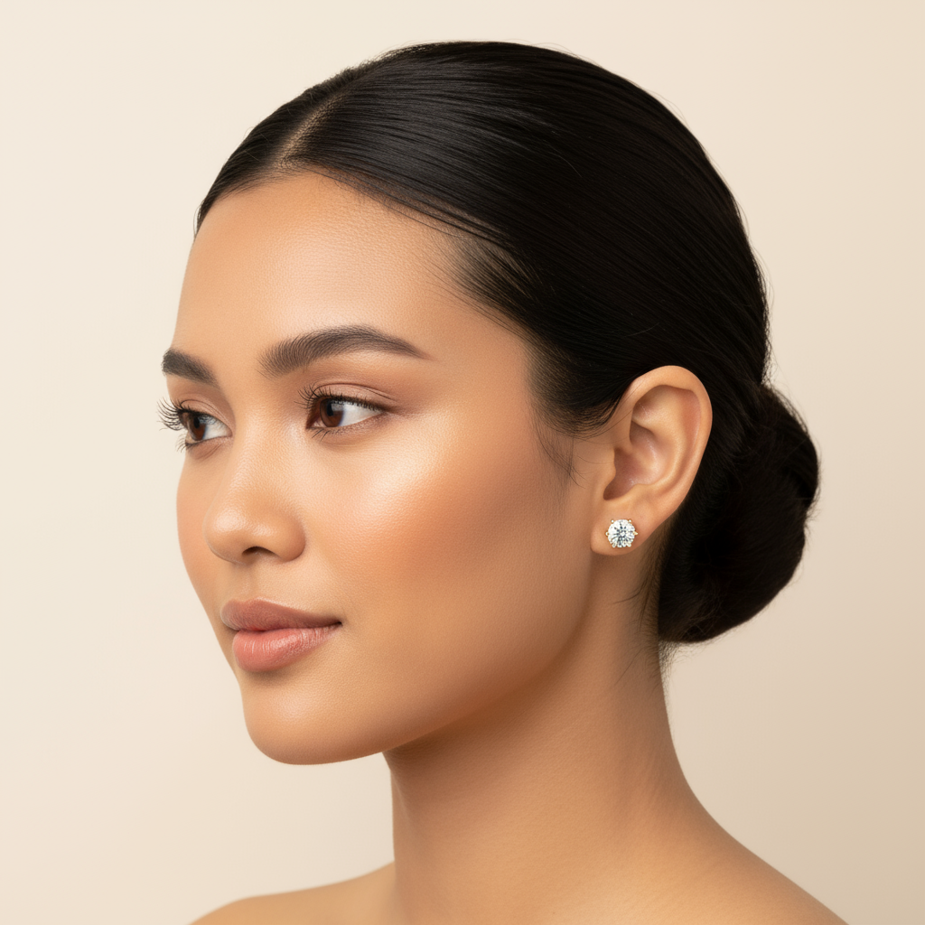 Filipina model wearing 5mm diamond studs