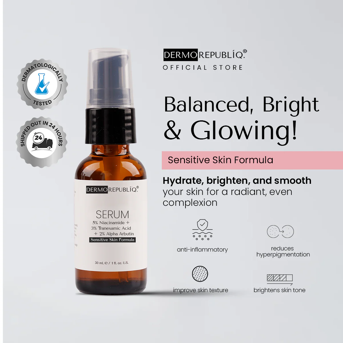 Dermorepubliq 10% Niacinamide + 3% Tranexamic Acid + 2% Alpha Arbutin Ultra White Serum - 30 mL